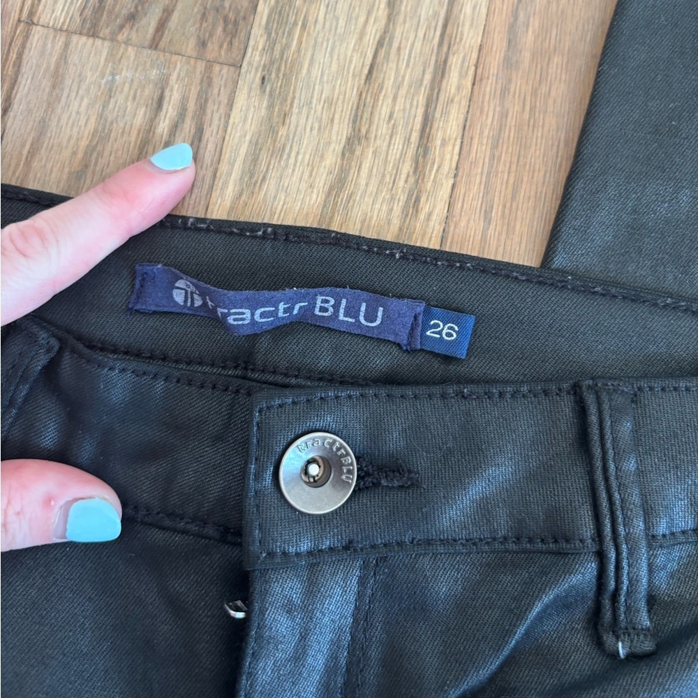 Tractr Blu Faux Leather Pants Black Zippers 26 - Picture 2 of 5